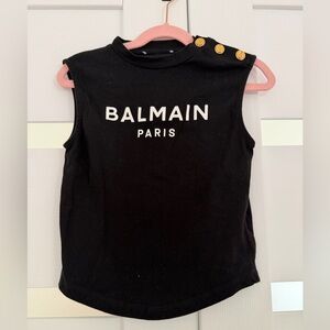 Balmain Kids Black Tank Top with Gold Buttons